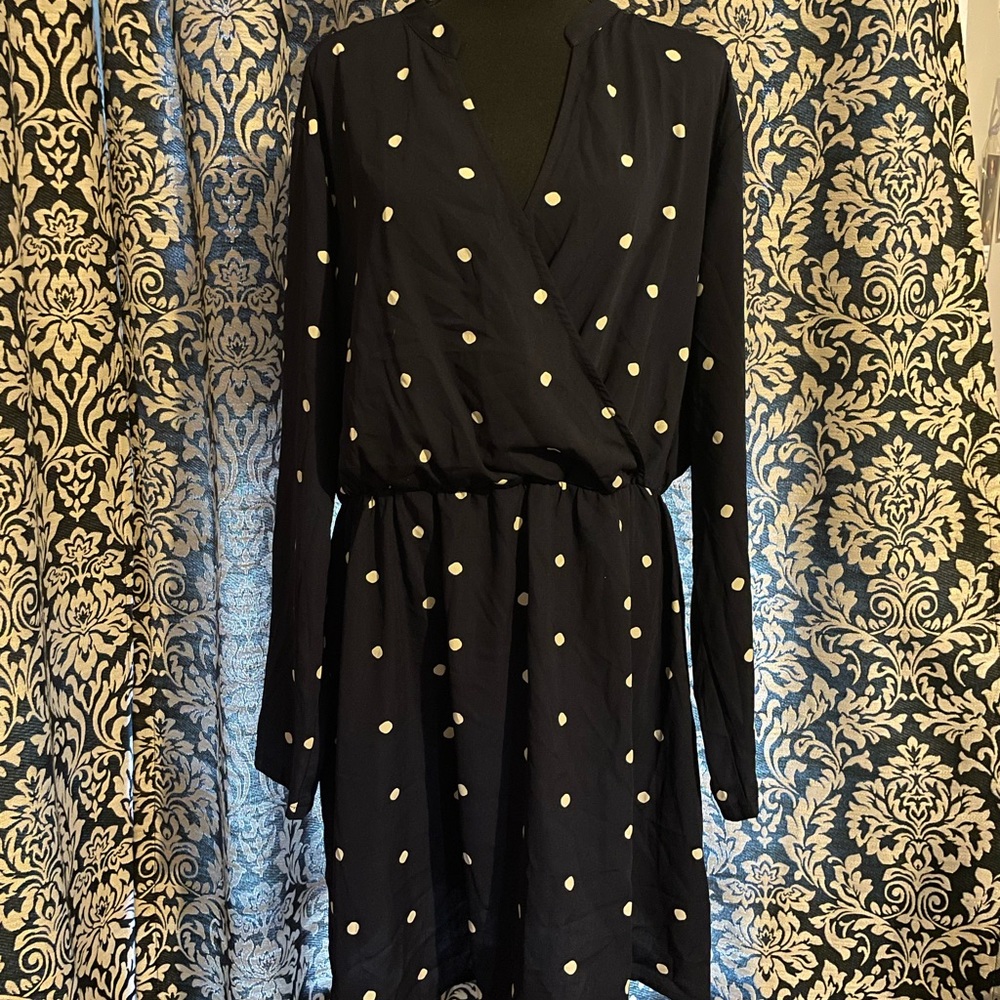 All in Favor Blue Polka Dot Long Sleeve Dress XXL